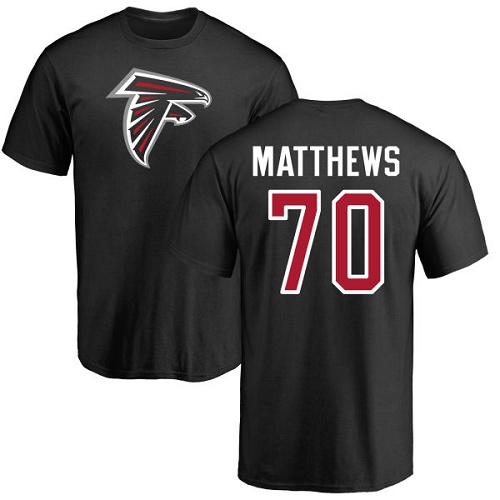 Atlanta Falcons Men Black Jake Matthews Name And Number Logo NFL Football #70 T Shirt